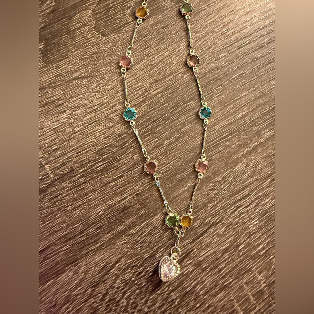 New Handmade Elegant Multicolor Gemstone Heart Charm Necklace